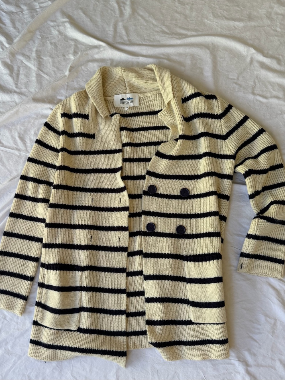 Alice Blue Cream and Black Striped Double-Breasted Cardigan